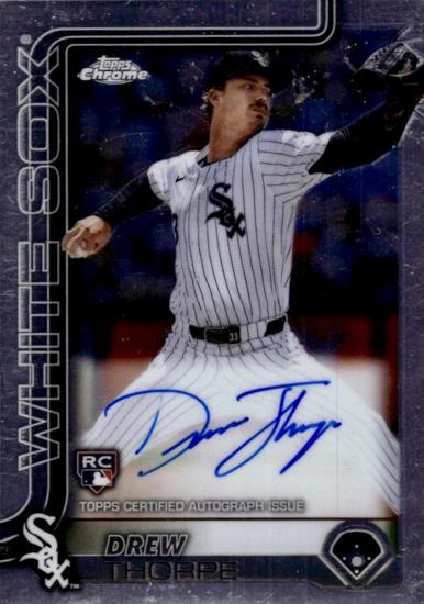 Drew Thorpe pitching on a signed professional baseball card