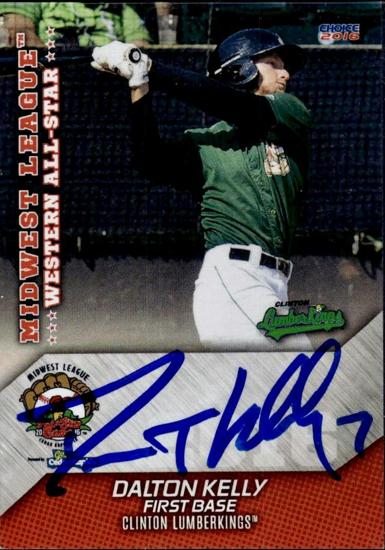 Dalton Kelly featured on a signed professional baseball card