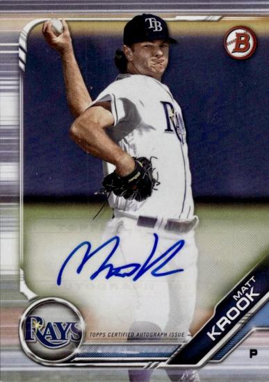 Trosky alumnus pitching on a signed professional baseball card