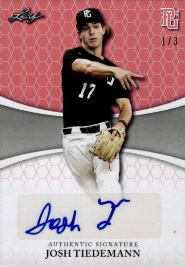 Josh Tiedemann pitching on a signed baseball card