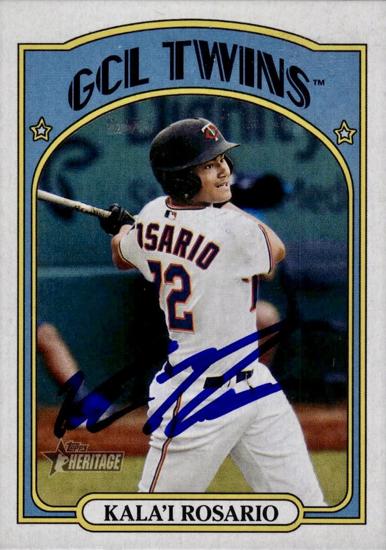 Kalai Rosario batting on a signed professional baseball card